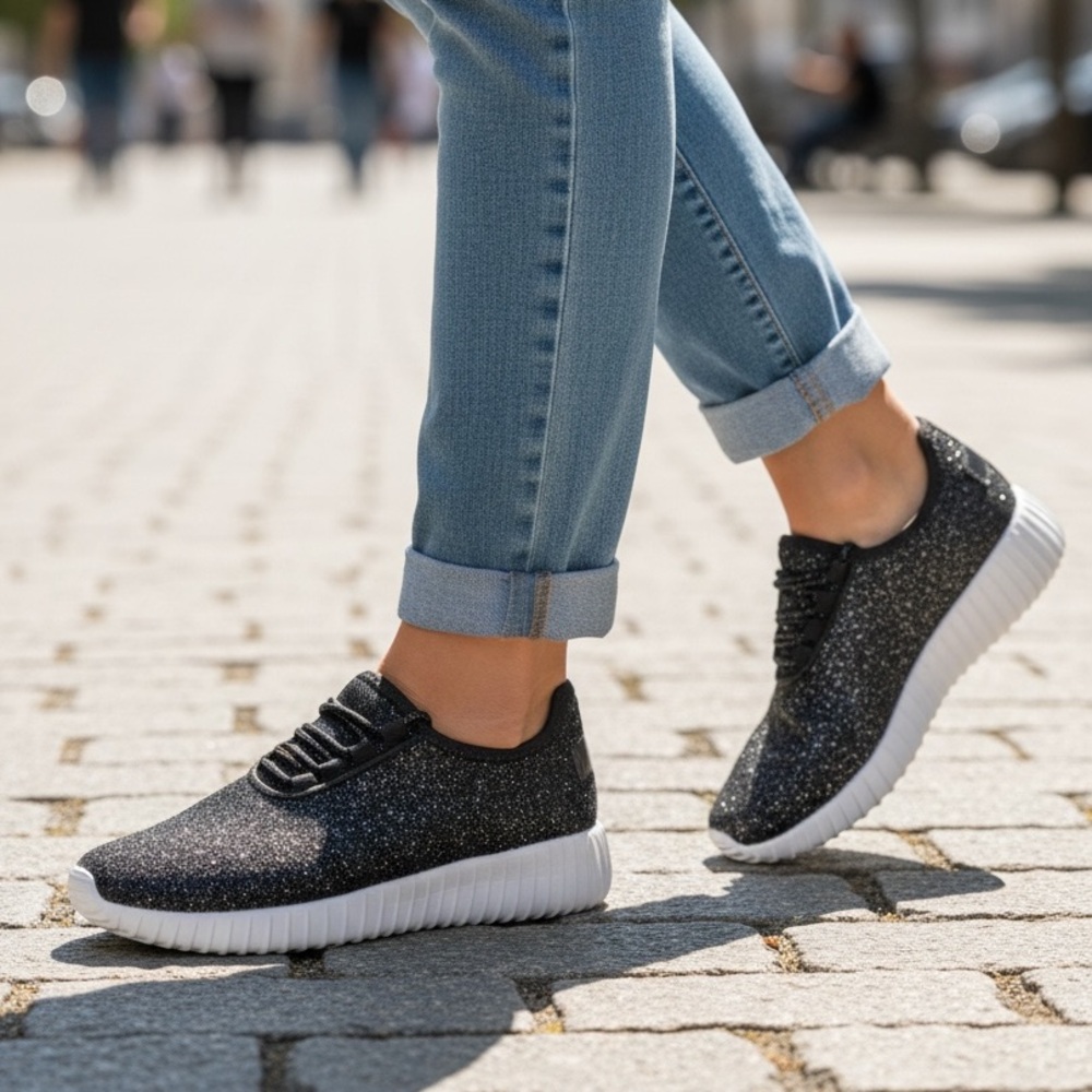 Women’s black glitter sneakers - Picture 1 of 8